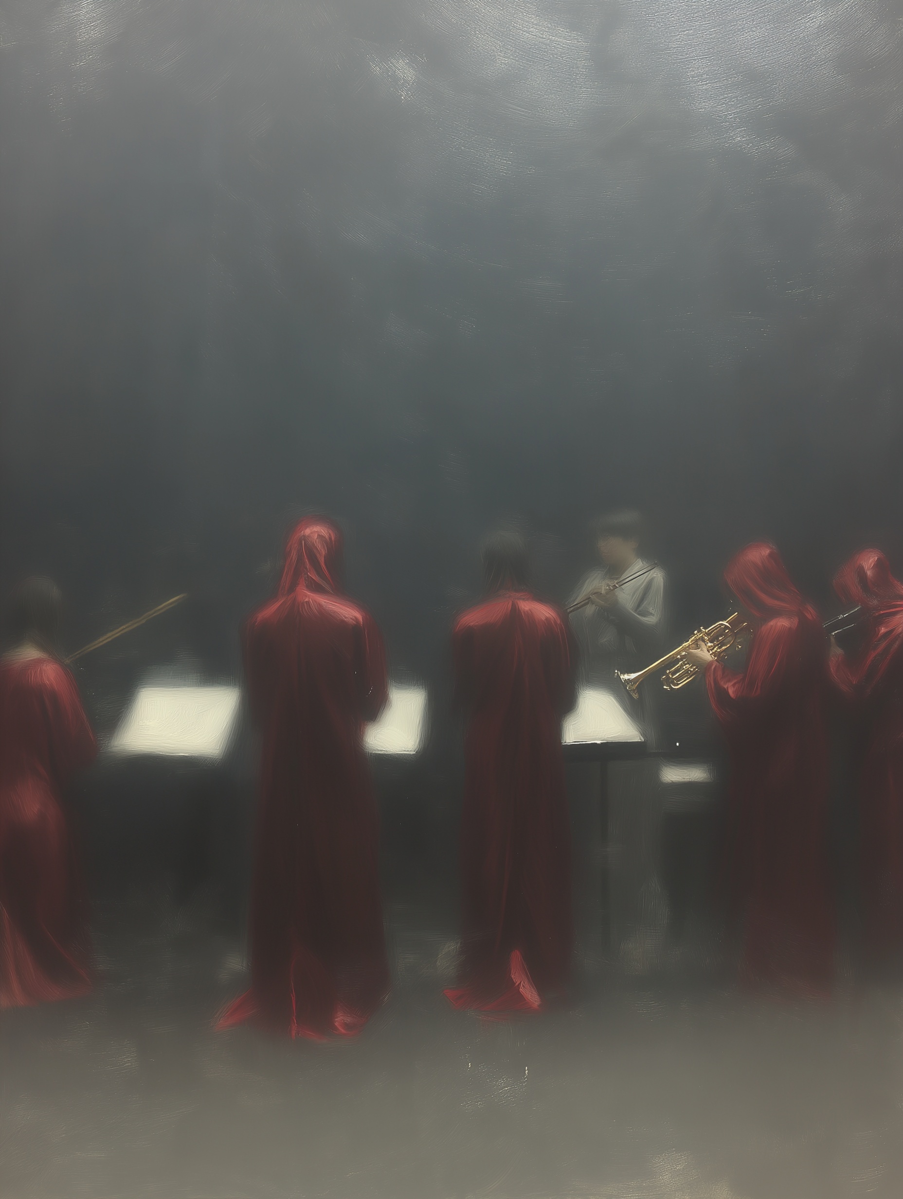 Members of The Herd performing onstage with crimson stripe across their eyes